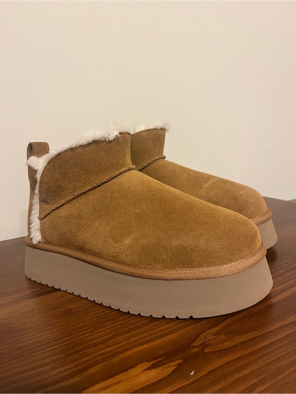 Koolaburra Chestnut Suede Shearling Platform Slippers